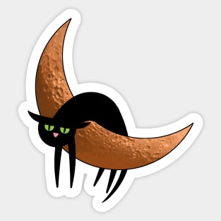 Sad Black Cat Hanging on the Moon Sticker